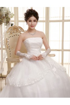 Tulle Strapless Ball Gown Dress with Handmade Flowers and 
Beading