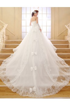 Lace Sweetheart Ball Gown Dress with Beading and Bow