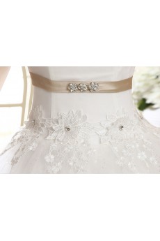 Lace and Tulle High-Neck Ball Gown Dress with Embroidery