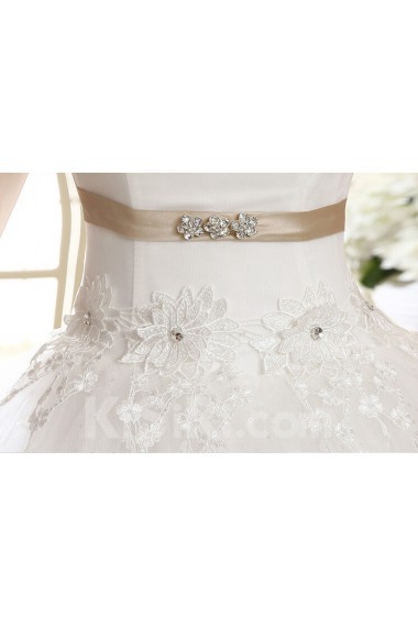 Lace and Tulle High-Neck Ball Gown Dress with Embroidery