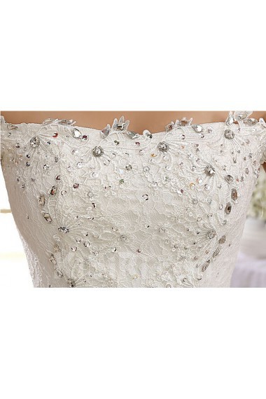 Lace Strapless A-Line Dress with Beading and Embroidery