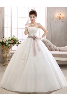 Tulle Strapless Ball Gown Dress with Bead and Handmade Flower