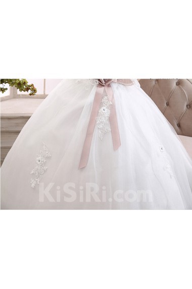 Tulle Strapless Ball Gown Dress with Bead and Handmade Flower