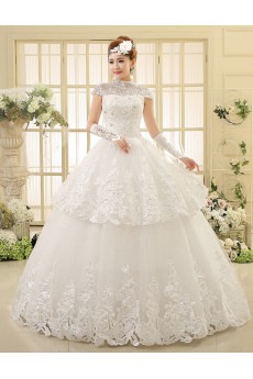 Lace and Tulle High-Neck Ball Gown Dress with Sequin