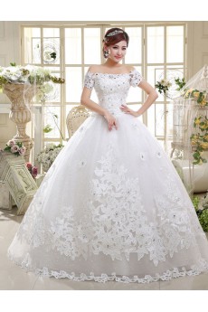 Tulle Off-the-Shoulder Ball Gown Dress with Beading and Sequin