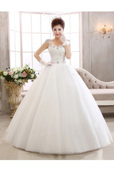 Tulle V-Neck Ball Gown Dress with Beading