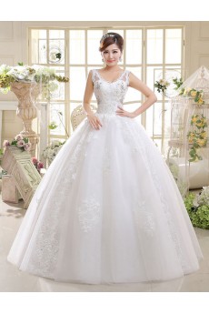 Lace V-Neck Ball Gown Dress with Beading and Sequin