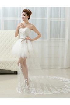 Lace and Tulle Strapless Sheath Dress with Embroidery