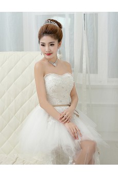 Lace and Tulle Strapless Sheath Dress with Embroidery