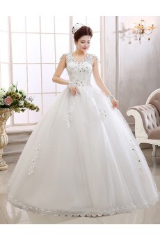 Lace V-Neck Ball Gown Dress with Beading