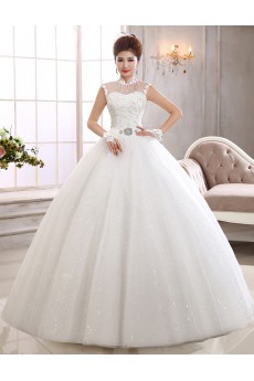 Lace High-Neck Ball Gown Dress with Sequin