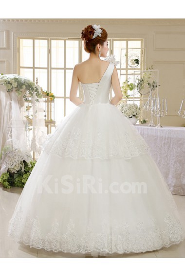 Lace One-shoulder Ball Gown Dress with Handmade Flower