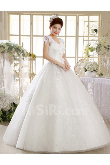 Lace V-Neck Ball Gown Dress with Sequin and Beading