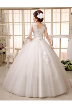Lace V-Neck Ball Gown Dress with Beading and Bow
