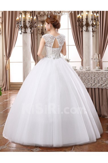 Lace and Tulle Square Ball Gown Dress with Bead