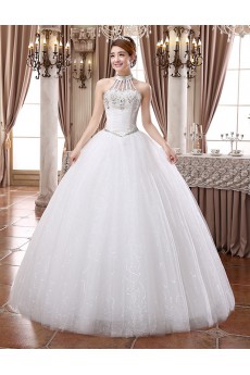Lace and Tulle Halter Ball Gown Dress with Beading