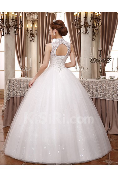 Lace and Tulle High-Neck Ball Gown Dress with Beading and Bead