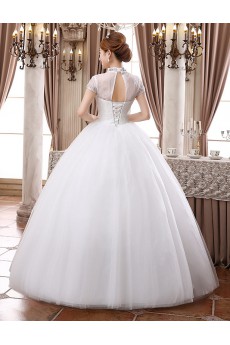 Lace and Tulle High-Neck Ball Gown Dress with Beading