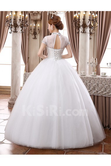 Lace and Tulle High-Neck Ball Gown Dress with Beading