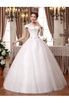 Lace and Tulle Off-the-Shoulder Ball Gown Dress with Beading and Sequin