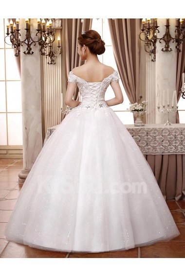 Lace and Tulle Off-the-Shoulder Ball Gown Dress with Beading and Sequin