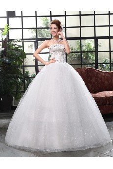 Lace and Tulle Strapless Ball Gown Dress with Beading and Sequin