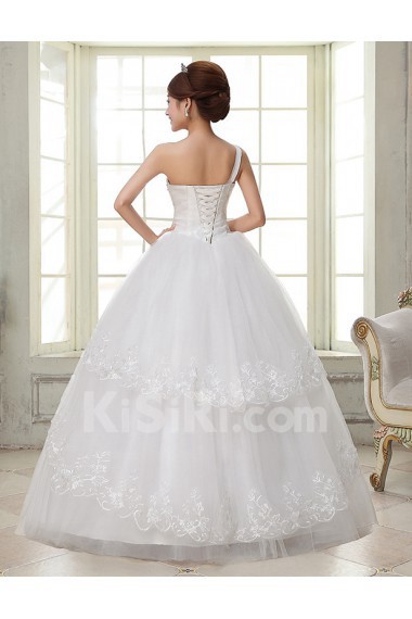 Lace and Tulle One-shoulder Ball Gown Dress with handmade Flower