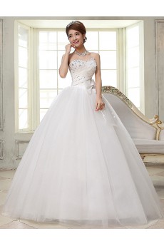 Lace and Tulle Scallop Ball Gown Dress with Bead and Bow