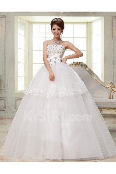 Lace and Tulle Strapless Ball Gown Dress with handmade Flower