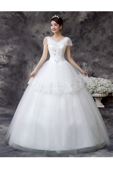 Lace and Tulle V-Neck Ball Gown Dress with Sequin and Embroidery
