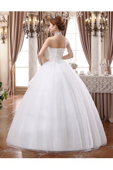 Lace and Tulle High-Neck Ball Gown Dress with Beading and Sequin