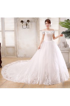 Lace and Tulle Off-the-Shoulder Ball Gown Dress with Beading and Bead