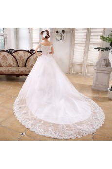 Lace and Tulle Off-the-Shoulder Ball Gown Dress with Beading and Bead
