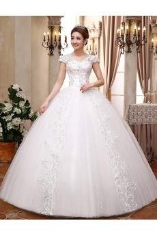 Lace and Tulle V-Neck Ball Gown Dress with Sequin