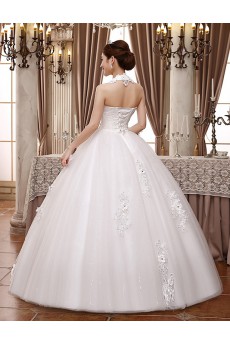 Lace and Tulle Halter Ball Gown Dress with Bead and Beading