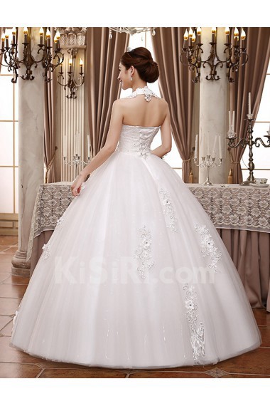Lace and Tulle Halter Ball Gown Dress with Bead and Beading