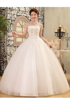 Lace and Tulle Strapless Ball Gown Dress with Handmade Flower
