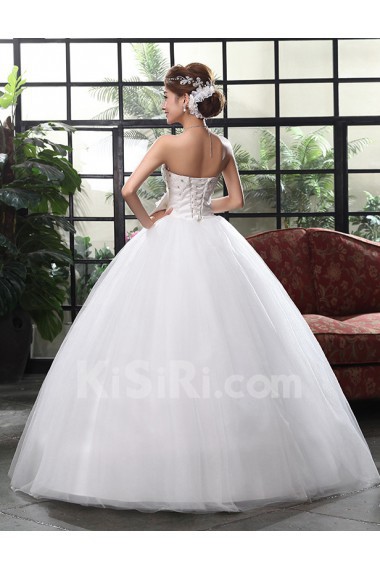 Lace and Tulle Strapless Ball Gown Dress with Bow