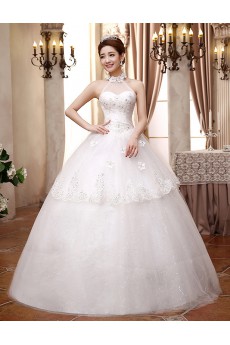 Lace and Tulle High-Neck Ball Gown Dress with Sequin and Handmade Flower