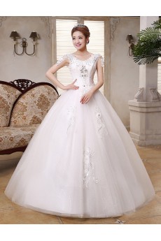 Lace and Tulle Scoop Ball Gown Dress with Handmade Flower