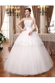 Lace and Tulle Strapless Ball Gown Dress with Beading and Bow