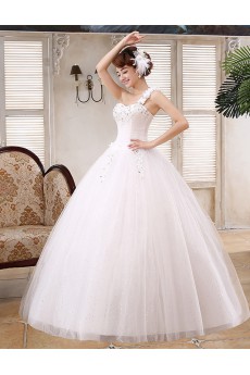 Lace and Tulle One-shoulder Ball Gown Dress with handmade Flower