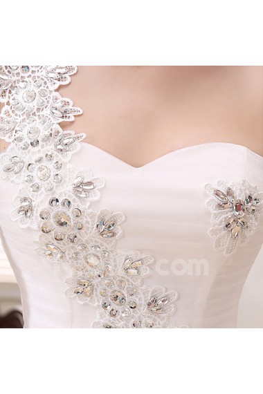Lace and Tulle One-shoulder Ball Gown Dress with Beading