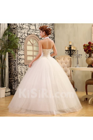 Lace and Tulle Halter Ball Gown Dress with Beading