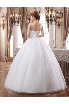 Lace and Tulle V-Neck Ball Gown Dress with Beading