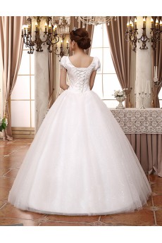 Lace and Tulle V-Neck Ball Gown Dress with Bead and Sequins