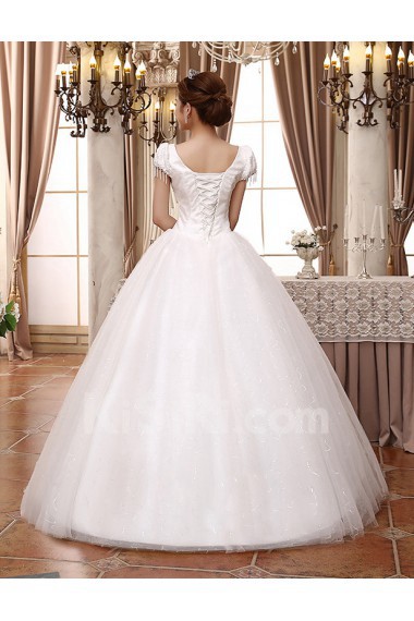 Lace and Tulle V-Neck Ball Gown Dress with Bead and Sequins