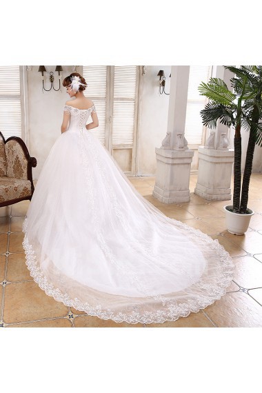Lace and Tulle off-the-Shoulder Ball Gown Dress with Beading