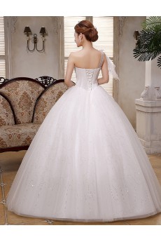 Lace and Tulle one-shoulder Ball Gown Dress with Sequin