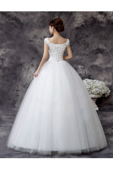 Lace and Tulle V-Neck Ball Gown Dress with Handmade Flower